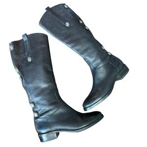 Arturo Chiang Tall Riding Leather Black Zip Up Boots With Buttons Size 6.5M